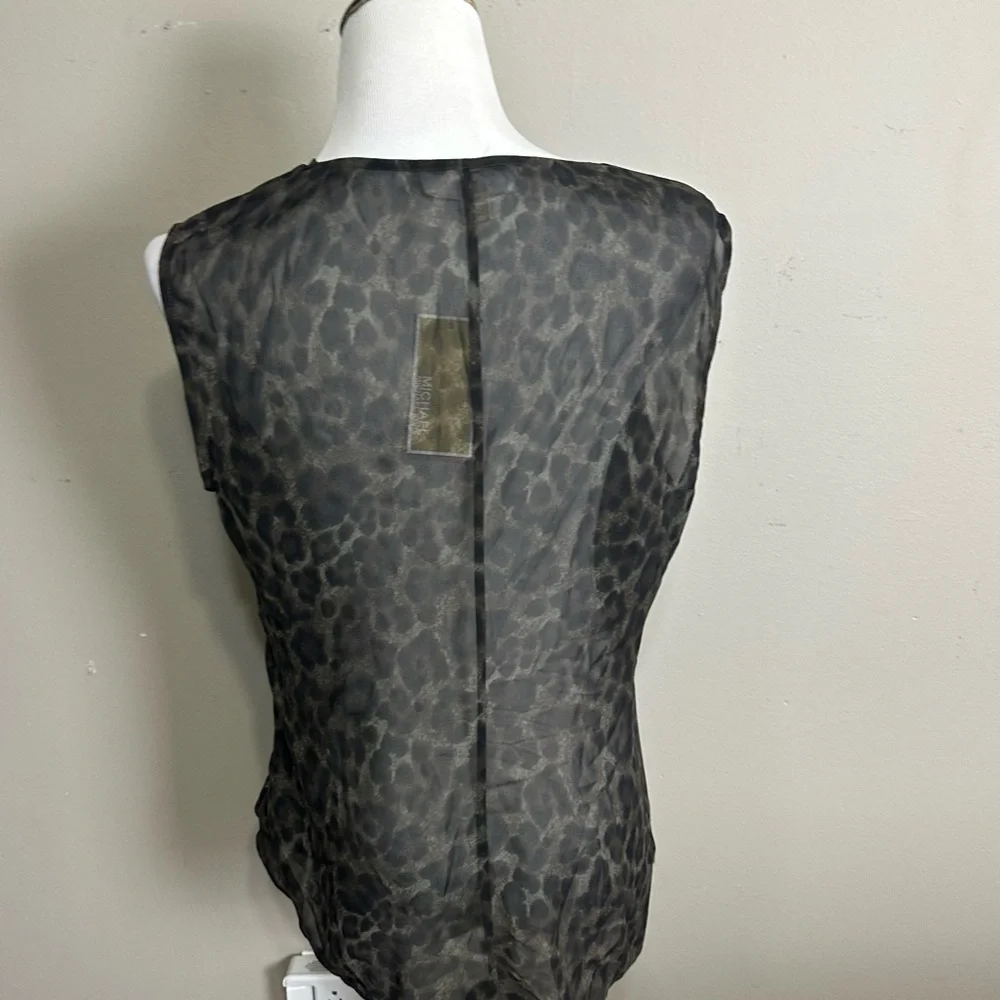 Michael‎ Kors women’s XL twist front sleeveless V-neck leopard print top New